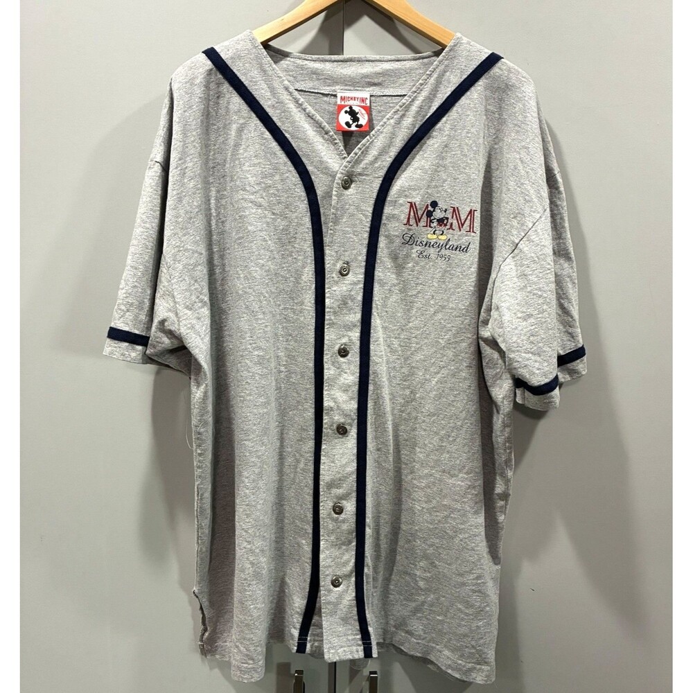 Vintage Disneyland Mickey Inc Button Up  Baseball Jersey Gray Park Exclusive XL